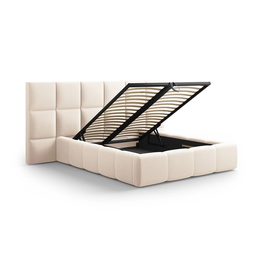Velvet Storage Bed With Double Headboard, "Livigno", 230x300x125 Made in Europe