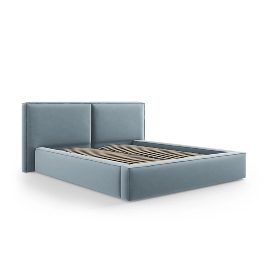 Velvet Storage Bed With Double Headboard, "Arendal", 228x214x97.5 Made in Europe
