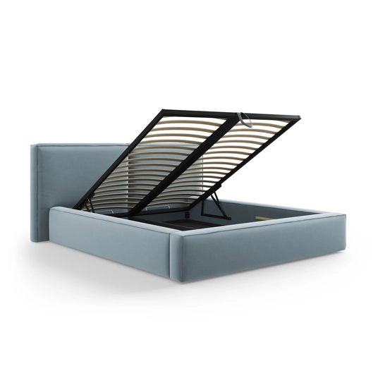 Velvet Storage Bed With Double Headboard, "Arendal", 228x214x97.5 Made in Europe