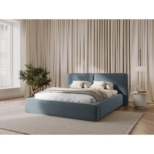 Velvet Storage Bed With Double Headboard, "Arendal", 228x214x97.5 Made in Europe