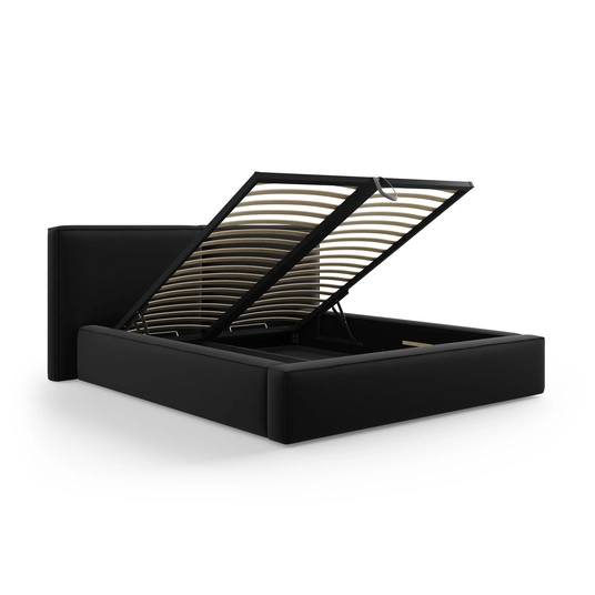 Velvet Storage Bed With Double Headboard, "Arendal", 228x234x97.5 Made in Europe