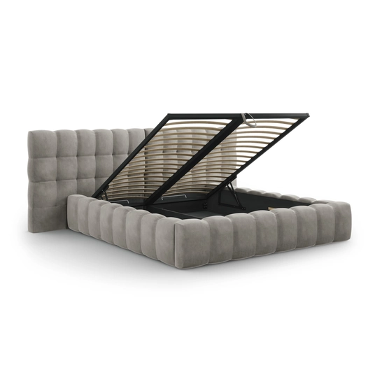 Velvet Storage Bed With Double Headboard, "Bali", 230x300x100 Made in Europe