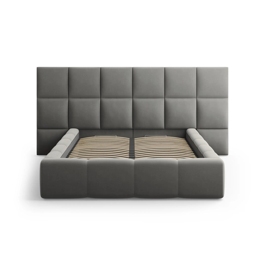 Velvet Storage Bed With Double Headboard, "Livigno", 230x350x125 Made in Europe