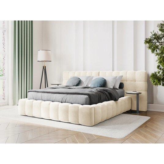 Velvet Storage Bed With Double Headboard, "Bali", 230x350x100 Made in Europe