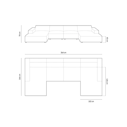 Panoramic Sofa, "Chicago", 6 Seats, 364x166x70 Made in Europe