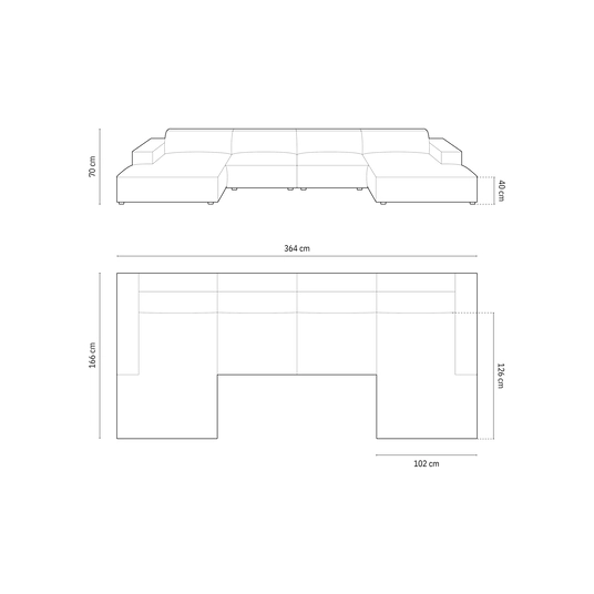 Panoramic Sofa, "Arendal", 6 Seats, 364x166x70 Made in Europe