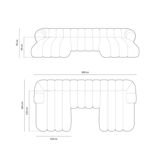 Velvet Panoramic Sofa, "Koge", 6 Seats, 348x165x70 Made in Europe