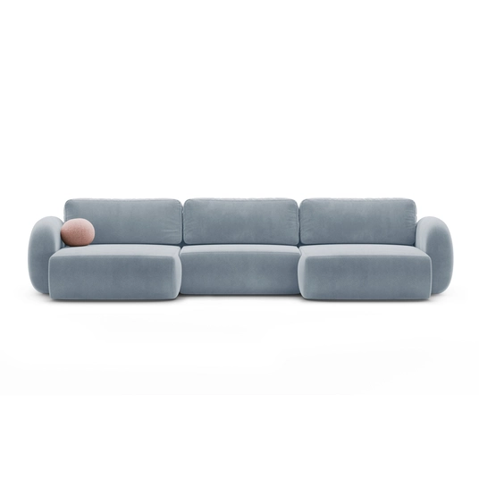 Velvet Panoramic Right Corner Sofa With Bed Function And Box, "Tonale", 5 Seats, 362x149x88 Made in Europe