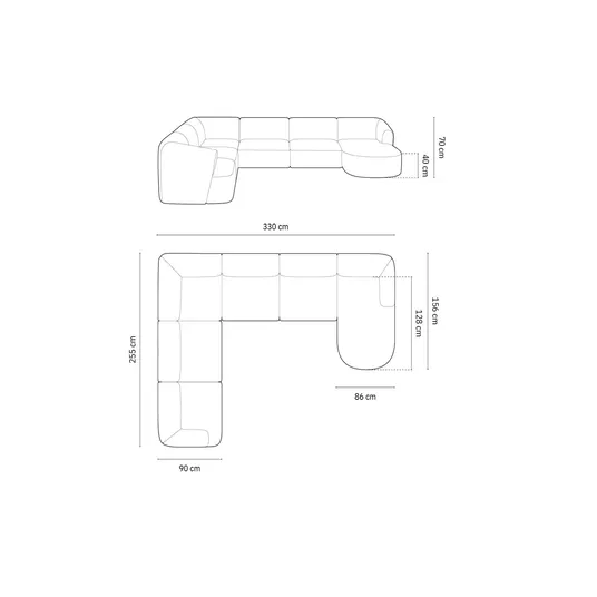 Modular Panoramic Left Corner Sofa, "Campi", 7 Seats, 330x255x70 Made in Europe