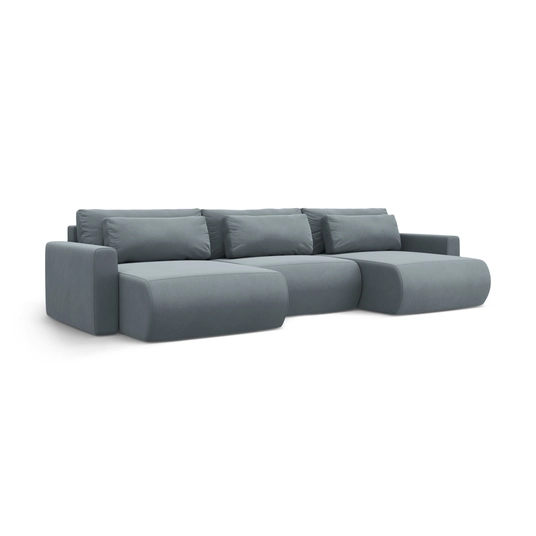 Velvet Panoramic Sofa with Box and Sleeping Function, "Belfast", 4 Seats, 340x149x84 Made in Europe