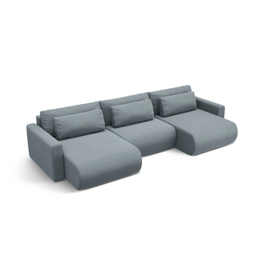 Velvet Panoramic Sofa with Box and Sleeping Function, "Belfast", 4 Seats, 340x149x84 Made in Europe