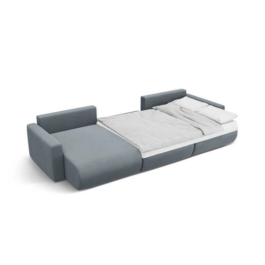 Velvet Panoramic Sofa with Box and Sleeping Function, "Belfast", 4 Seats, 340x149x84 Made in Europe
