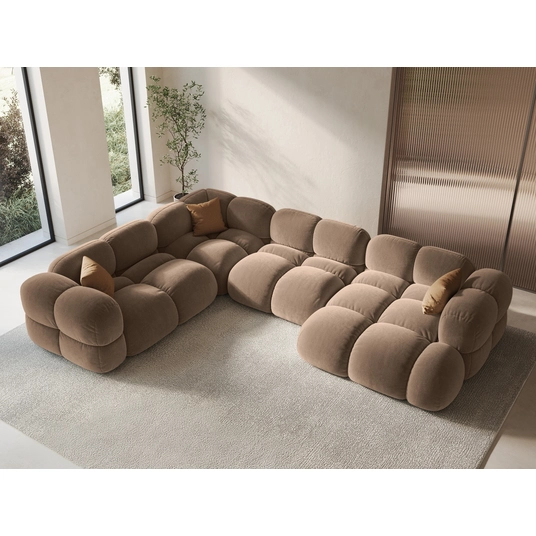 Velvet Panoramic Left Corner Sofa, "Loretto", 5 Seats, 345x250x68 Made in Europe