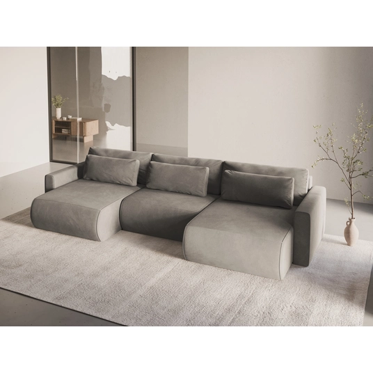 Velvet Panoramic Sofa with Box and Sleeping Function, "Belfast", 4 Seats, 340x149x84 Made in Europe