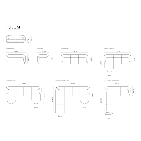 Panoramic Left Corner Sofa, "Tulum", 6 Seats, 330x255x70 Made in Europe