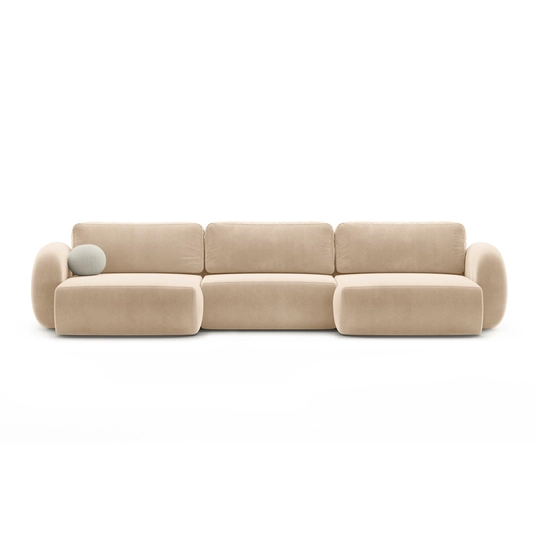 Velvet Panoramic Right Corner Sofa With Bed Function And Box, "Tonale", 5 Seats, 362x149x88 Made in Europe