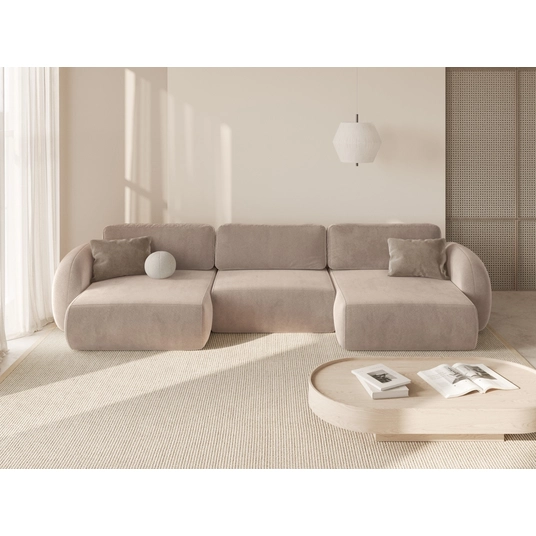 Velvet Panoramic Right Corner Sofa With Bed Function And Box, "Tonale", 5 Seats, 362x149x88 Made in Europe
