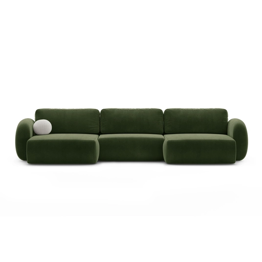 Velvet Panoramic Right Corner Sofa With Bed Function And Box, "Tonale", 5 Seats, 362x149x88 Made in Europe