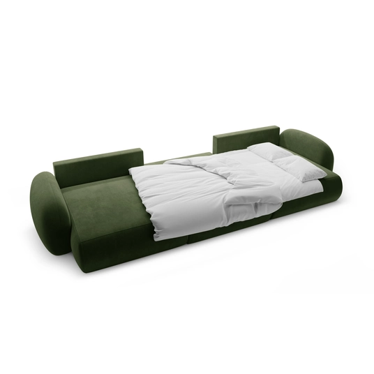 Velvet Panoramic Right Corner Sofa With Bed Function And Box, "Tonale", 5 Seats, 362x149x88 Made in Europe