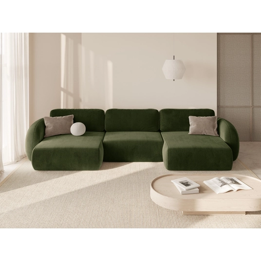 Velvet Panoramic Right Corner Sofa With Bed Function And Box, "Tonale", 5 Seats, 362x149x88 Made in Europe