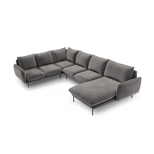 Velvet Panoramic Left Corner Sofa, "Vienna", 7 Seats, 330x235x95 Made in Europe