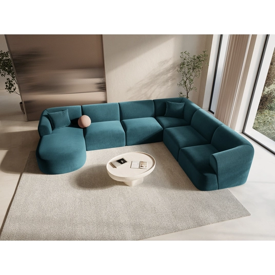 Velvet Modular Panoramic Right Corner Sofa, "Campi", 7 Seats, 330x255x70 Made in Europe