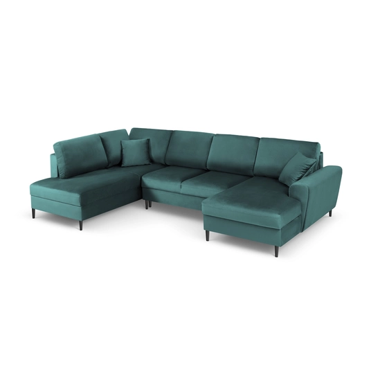 Velvet Panoramic Left Corner Sofa With Bed Function And Box, "Kyoto", 7 Seats, 313x194x88 Made in Europe