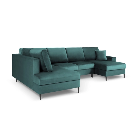 Velvet Panoramic Left Corner Sofa With Bed Function And Box, "Kyoto", 7 Seats, 313x194x88 Made in Europe