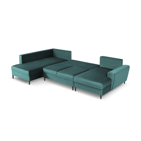 Velvet Panoramic Left Corner Sofa With Bed Function And Box, "Kyoto", 7 Seats, 313x194x88 Made in Europe
