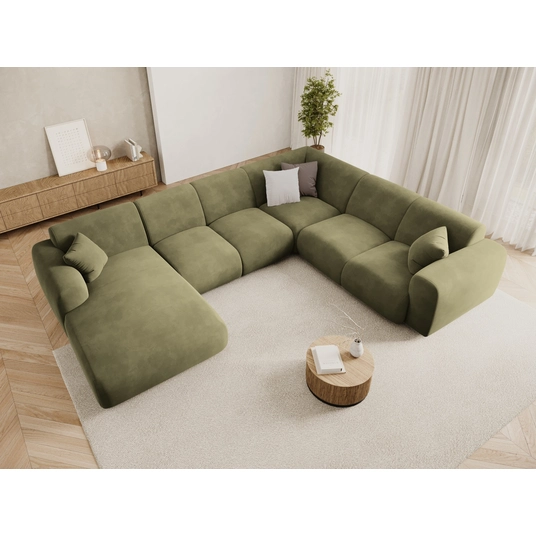 Velvet Panoramic Right Corner Sofa, "Nolio", 6 Seats, 342x252x72 Made in Europe