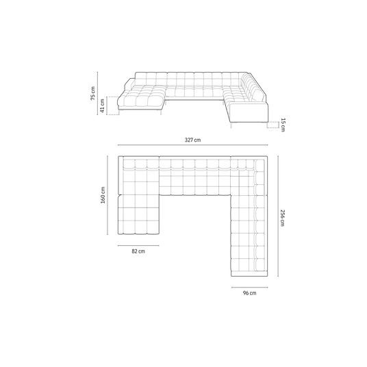 Panoramic Right Corner Sofa, "Bali", 7 Seats, 327x256x75 Made in Europe
