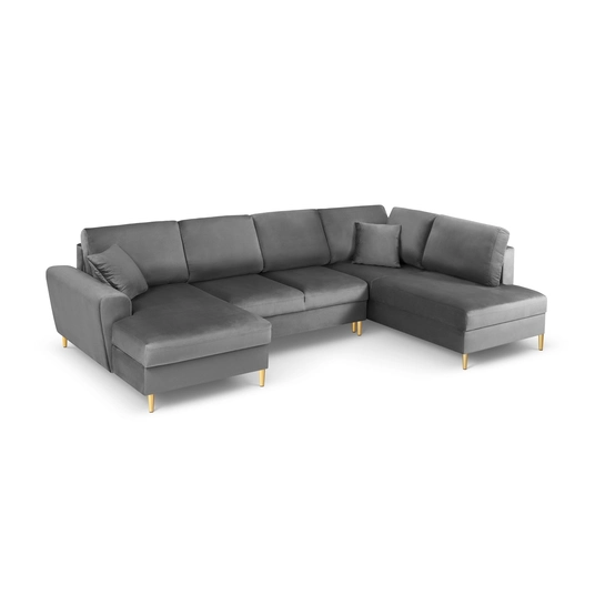 Velvet Panoramic Right Corner Sofa With Bed Function And Box, "Kyoto", 7 Seats, 313x194x88 Made in Europe