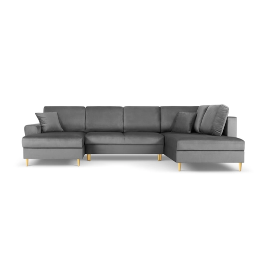 Velvet Panoramic Right Corner Sofa With Bed Function And Box, "Kyoto", 7 Seats, 313x194x88 Made in Europe