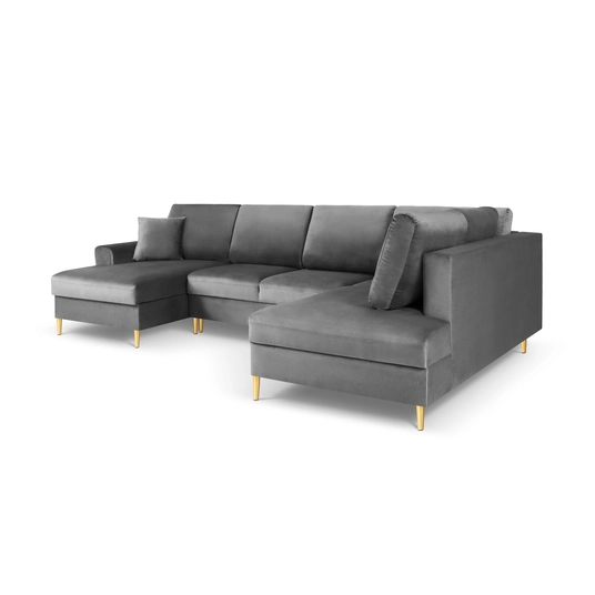 Velvet Panoramic Right Corner Sofa With Bed Function And Box, "Kyoto", 7 Seats, 313x194x88 Made in Europe