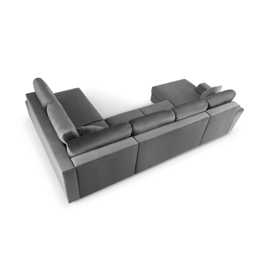 Velvet Panoramic Right Corner Sofa With Bed Function And Box, "Kyoto", 7 Seats, 313x194x88 Made in Europe