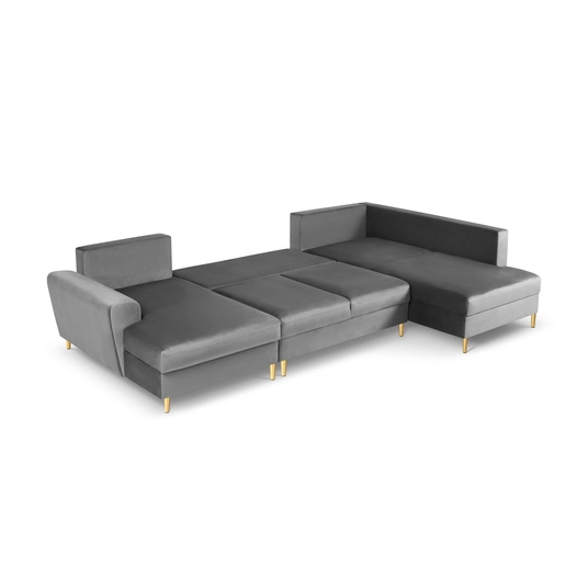 Velvet Panoramic Right Corner Sofa With Bed Function And Box, "Kyoto", 7 Seats, 313x194x88 Made in Europe