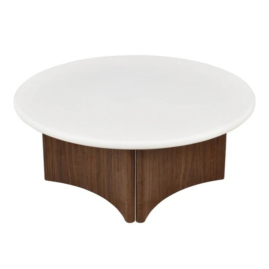 Kavos staliukas Marlo, 80 cm, kreminė balta / riešutmedžio spalva, mikrocementas