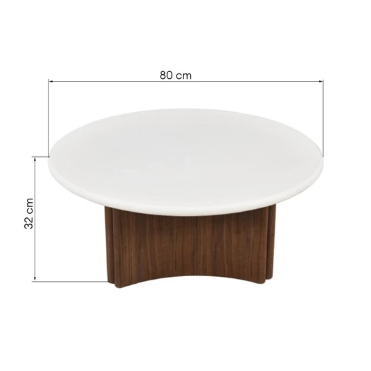 Kavos staliukas Marlo, 80 cm, kreminė balta / riešutmedžio spalva, mikrocementas