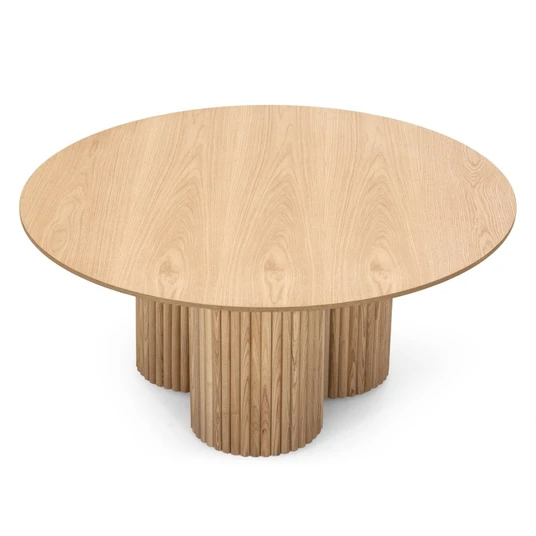 Kavos staliukas Vesby, apvalus, 100 cm, lamelių, natūralaus ąžuolo / uosio