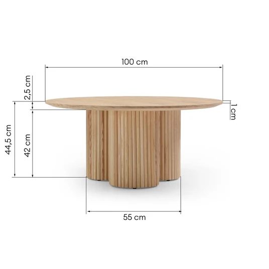 Kavos staliukas Vesby, apvalus, 100 cm, lamelių, natūralaus ąžuolo / uosio