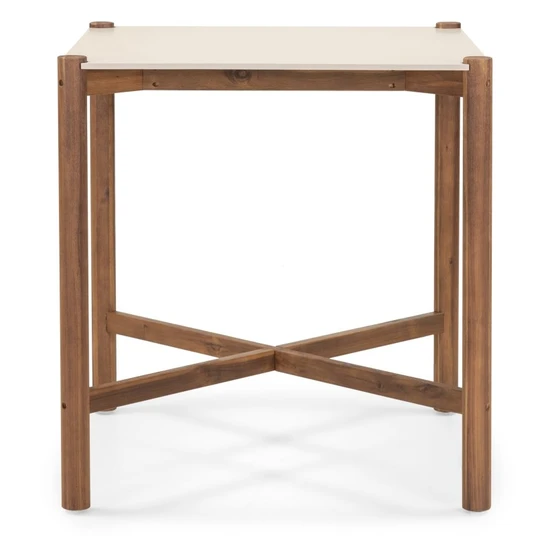 Puutarhapöytä Rovigo (90 cm), kivitaso, tumma akaasiapuu / vaalea beige