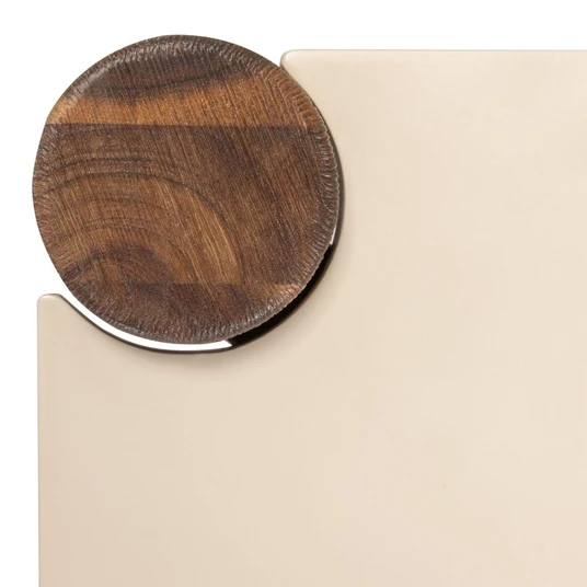 Puutarhapöytä Rovigo (90 cm), kivitaso, tumma akaasiapuu / vaalea beige