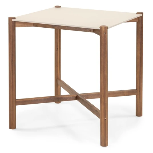 Puutarhapöytä Rovigo (90 cm), kivitaso, tumma akaasiapuu / vaalea beige