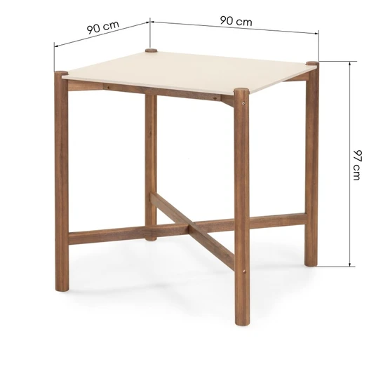 Puutarhapöytä Rovigo (90 cm), kivitaso, tumma akaasiapuu / vaalea beige