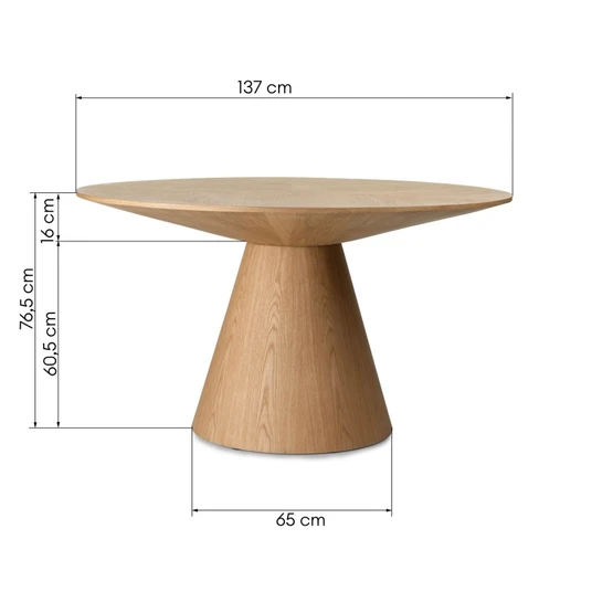 Valgomojo stalas Kiruna, apvalus, 137 cm, natūralaus ąžuolo faneros