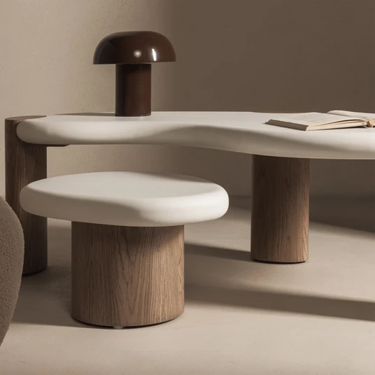 Šoninis staliukas Floe, 50 cm, baltos / riešutmedžio spalvos