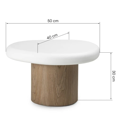 Šoninis staliukas Floe, 50 cm, baltos / riešutmedžio spalvos