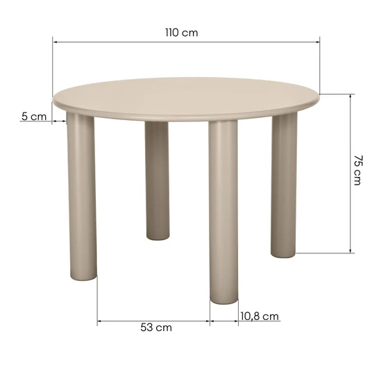 Valgomojo stalas Joki, apvalus, 110 cm, tamsiai smėlio spalvos