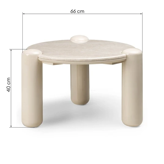 Kavos staliukas Noemi, 66 cm, blizgus, šviesiai smėlio / marmuro spalvos