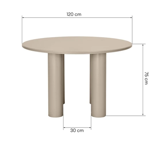 Valgomojo stalas Kairo, apvalus, 120 cm, tamsiai smėlio spalvos